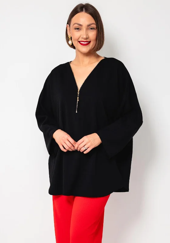 Serafina Collection One Size Zipped Tunic Top, Black