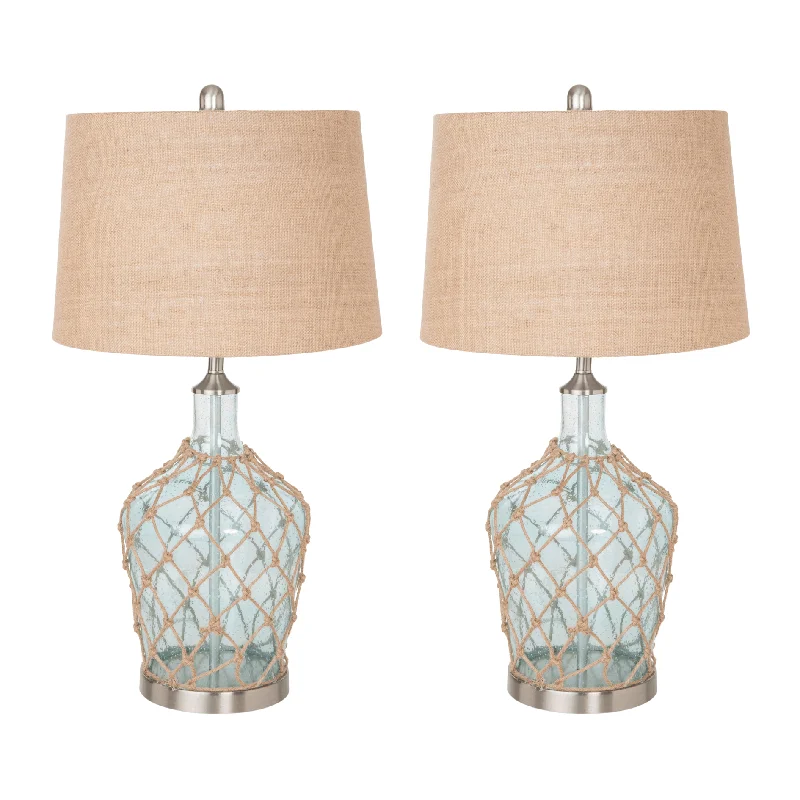 Set of Two 28" Silver Metal Table Lamps With Beige Empire Shade