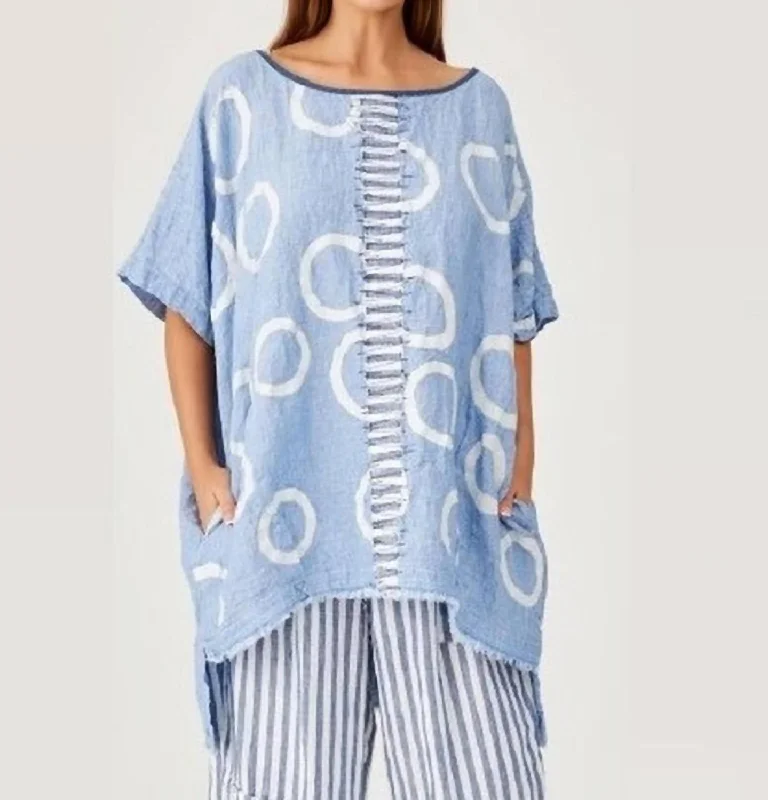 Mara Gibbucci- Circle Printed Tunic Top In Blue,white