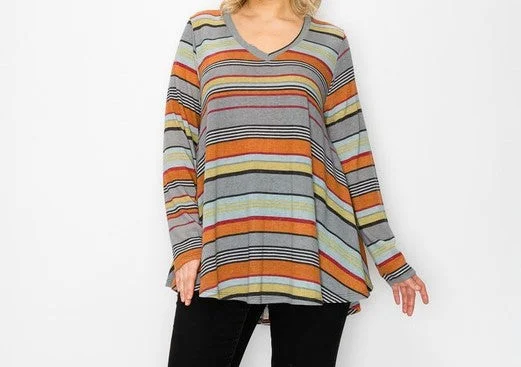 Muli Color Stripe Print Tunic Top