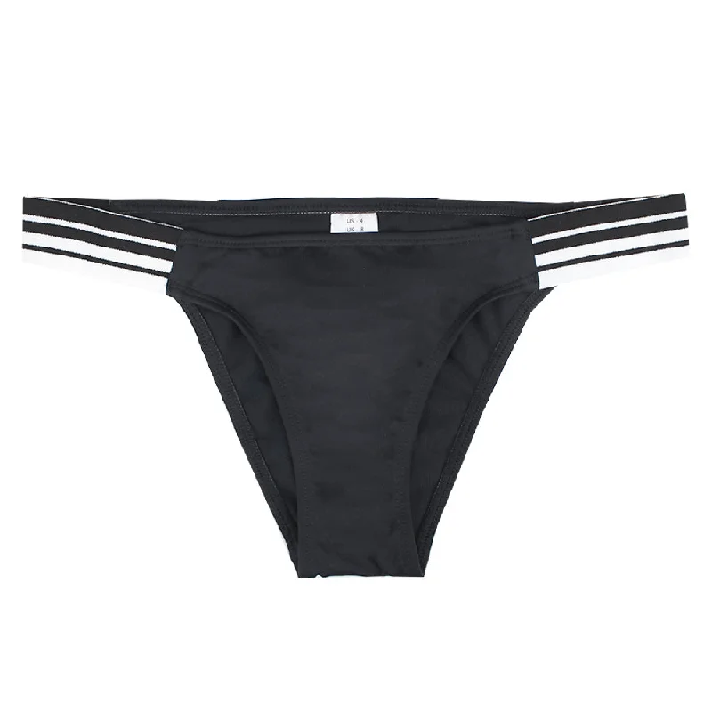 Women's Striped Side Waist Bikini Bottom,Black