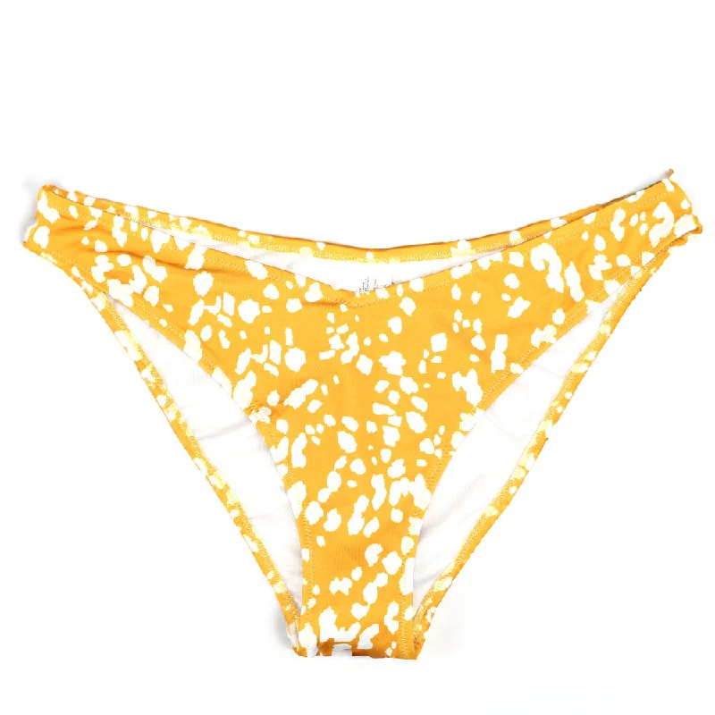 Women's Printed V Detail Bikini Bottom,Mustard