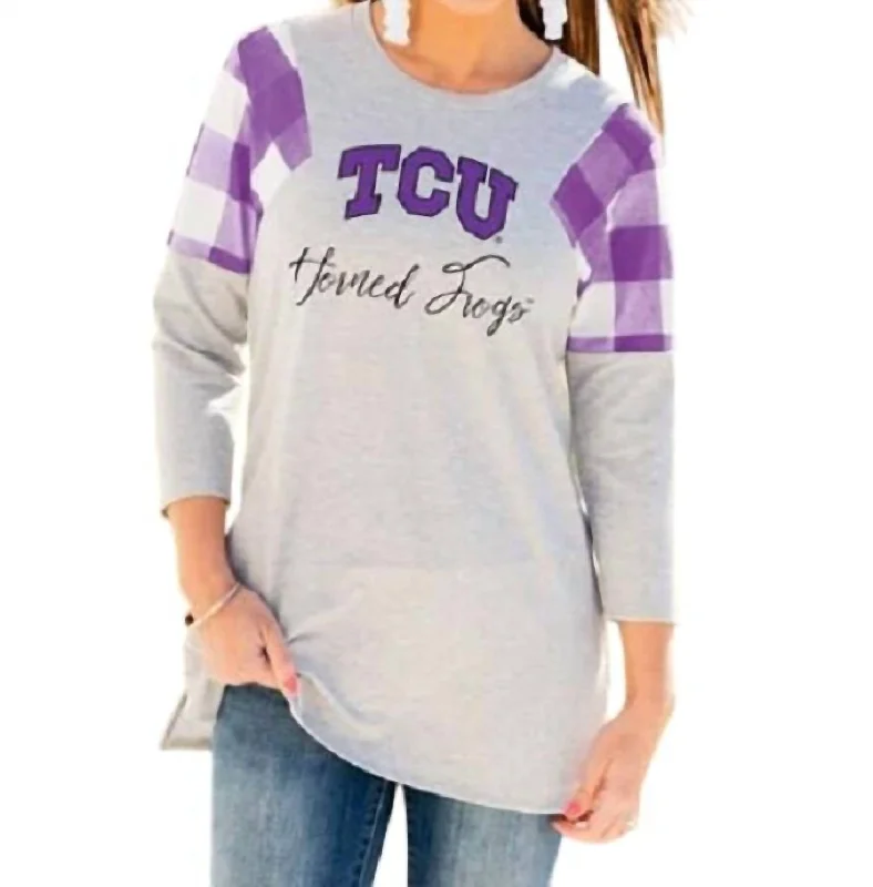 Tcu Get In Check Tunic In Grey/purple