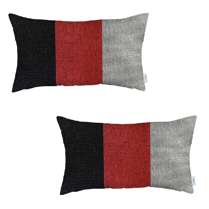 Set Of 2 Red Segmented Lumbar Pillow Covers