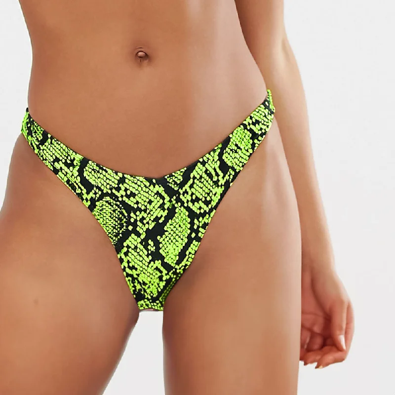 Women's Snake Print Bikini Bottom,Neon Green