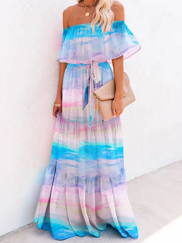 Chest Wrap Printed Charming Full Skirt Dress