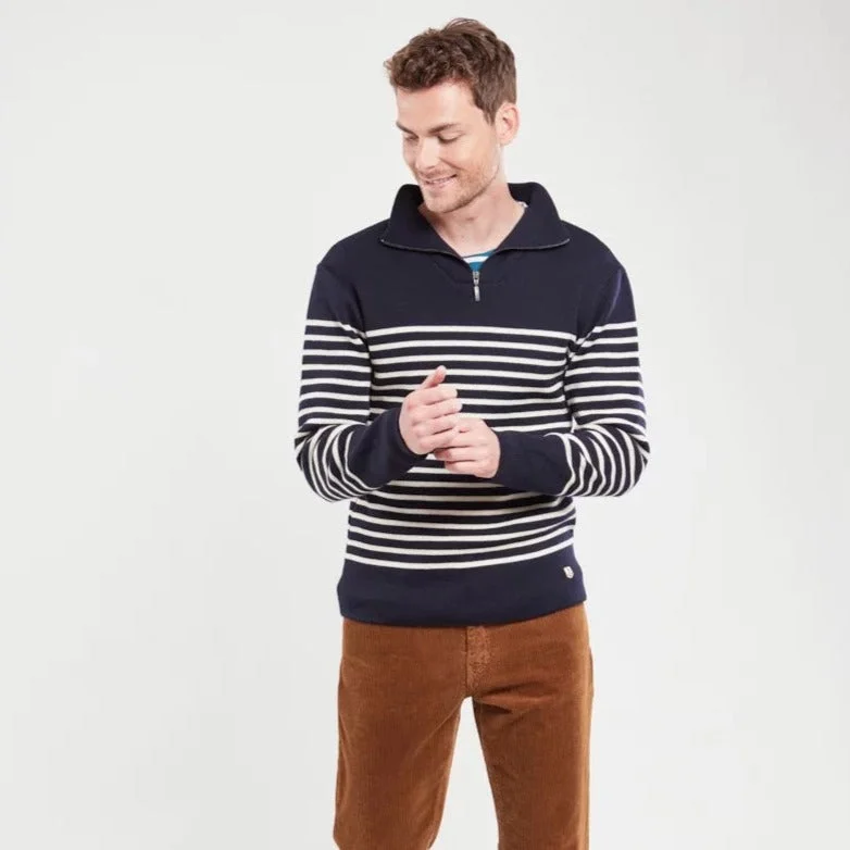 Striped Zip Neck Jumper (Navire + Nature)