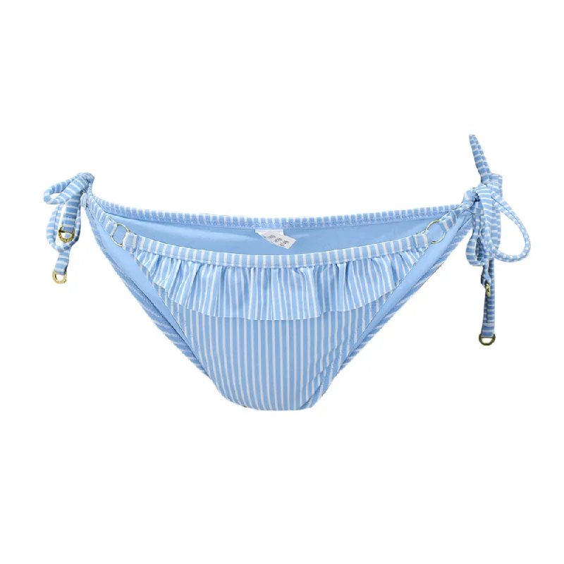 Women's Striped Tie Side Bikini Bottom,Blue/white