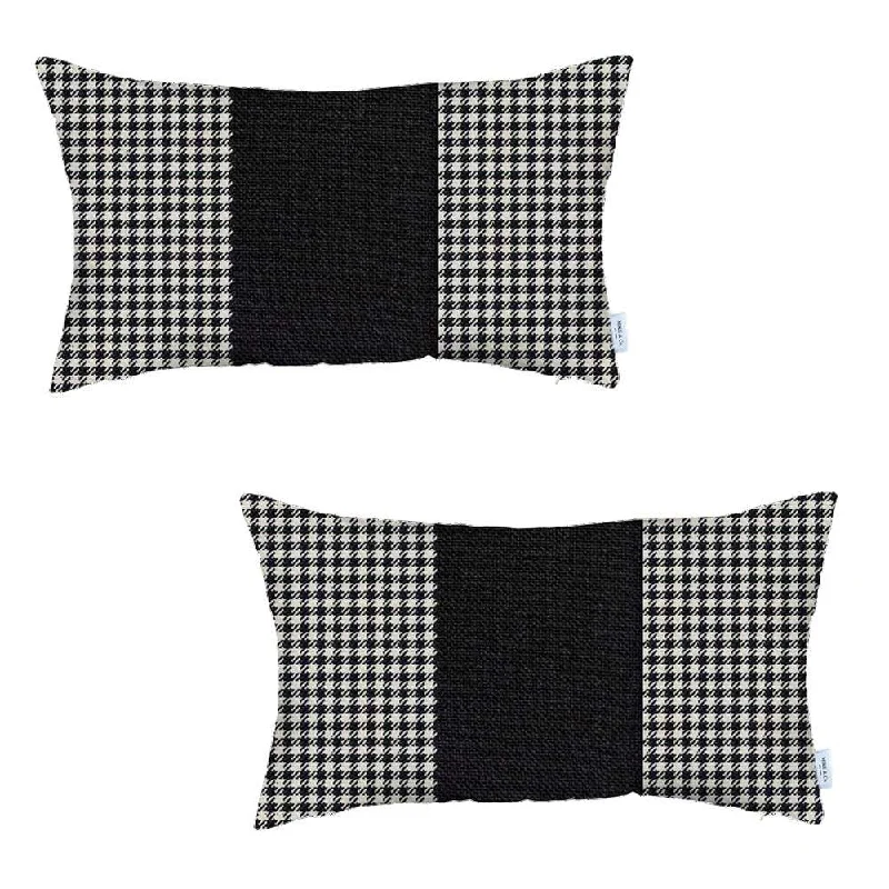 Set Of 2 Black Houndstooth Lumbar Pillow Covers