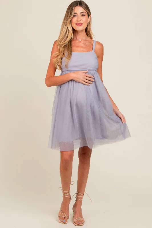 Grey Tulle Skirt Maternity Dress