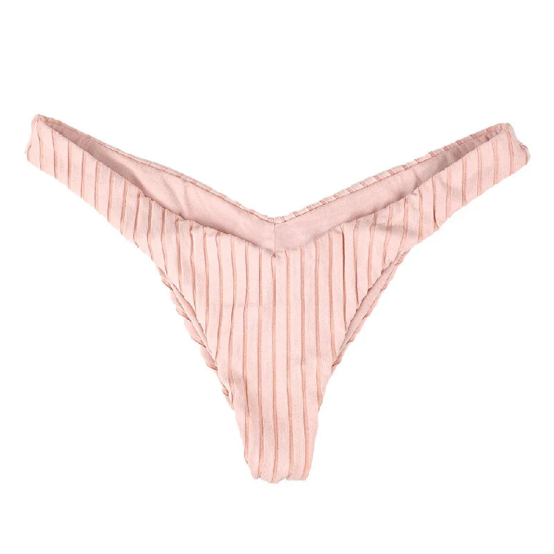 Women's Ribbed V-Style Bikini Bottom,Light Pink