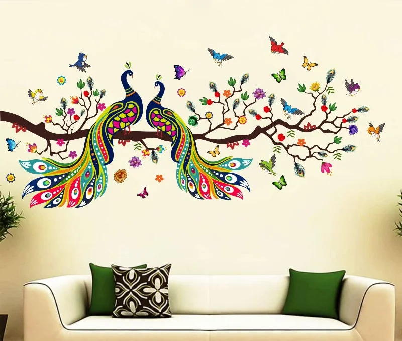 DivineDesigns Colorful Peacocks on The Branch Wall Sticker