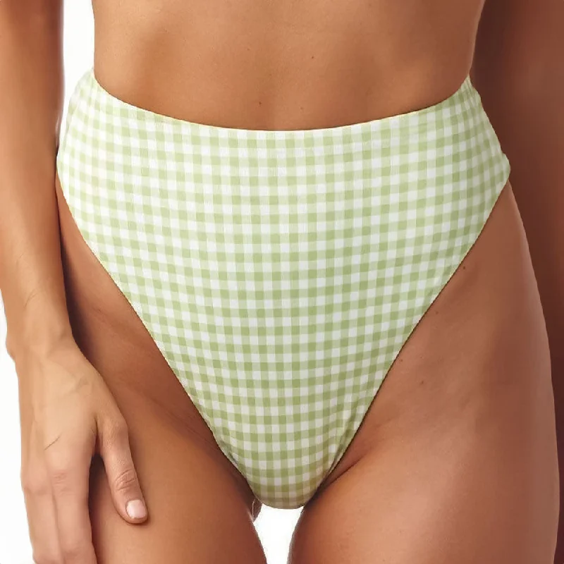 Women's Plaid Bikini Bottom,White/Pistachio