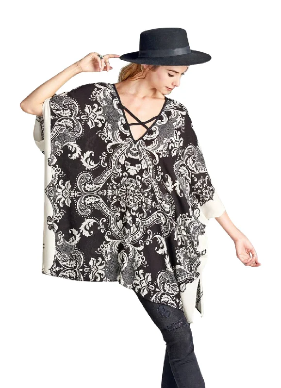 Damask Bohemian Tunic, Taupe & Black