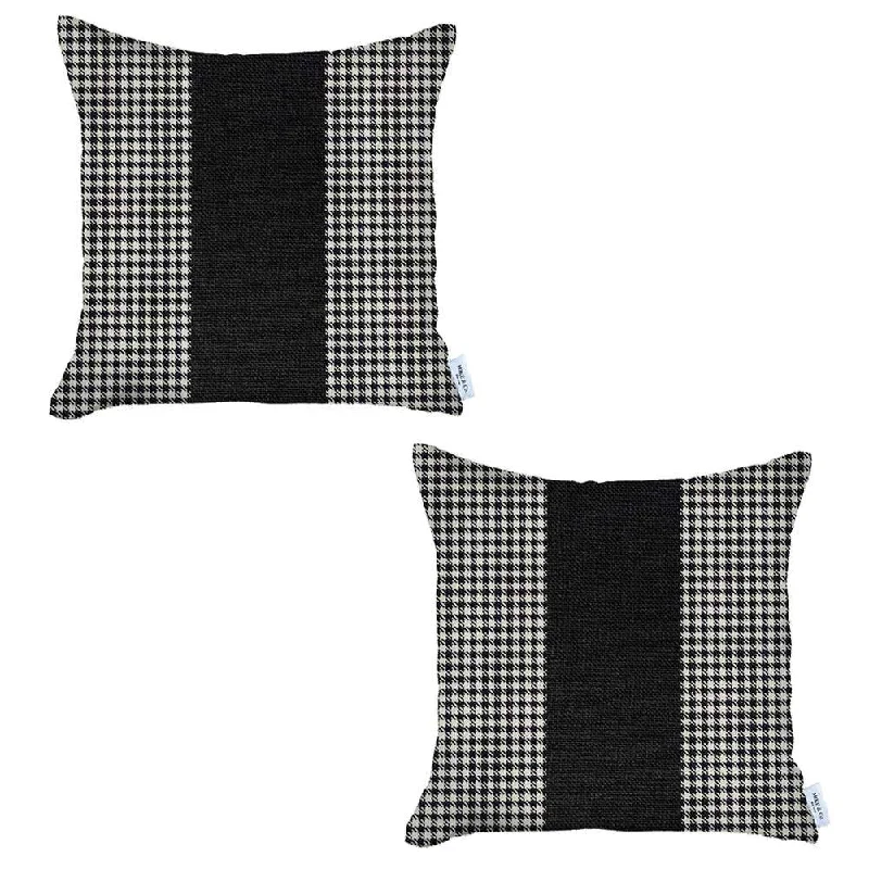 Set Of 2 Black Houndstooth Pillow Covers