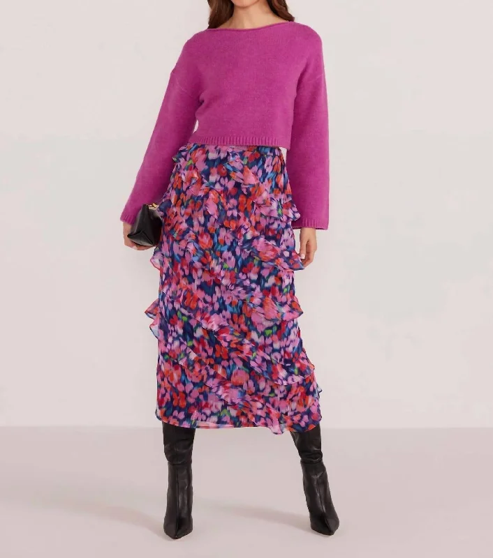 Calista Frill Midi Skirt In Blurred Floral