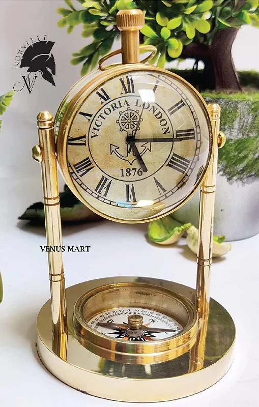 NORVILLE® Antique Brass Table Clock Vintage Glass Clock Watch for Study Table, Decoration, Office Desk, Home Decor, Wedding Gift Item