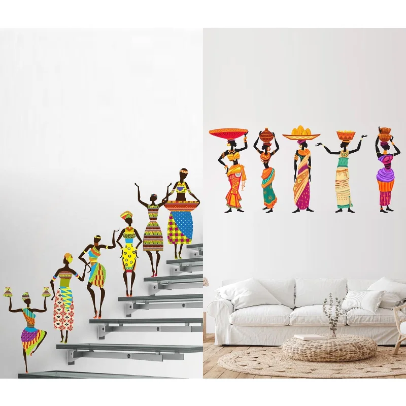 WALLBOOK Set of 2 Wall Stickers Tribal Lady | Nigerian Lady for Home, Hall, Bedroom, Livingroom & Kitchen