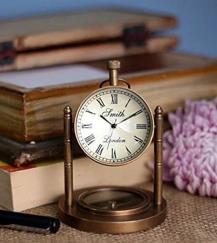 Delight Enterprises Brass Table Clock with Compass Antique Table Clock