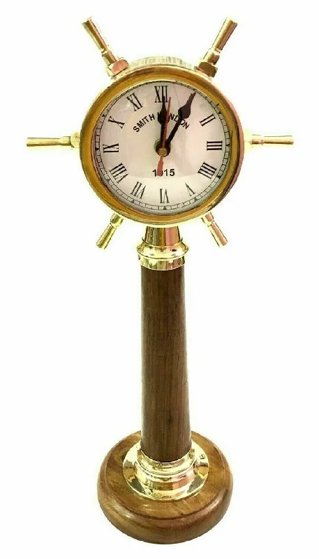 Crafty Hand Antique Nautical Brass Ship Wheel Desk Clock Vintage Maritime Home Decor Clock