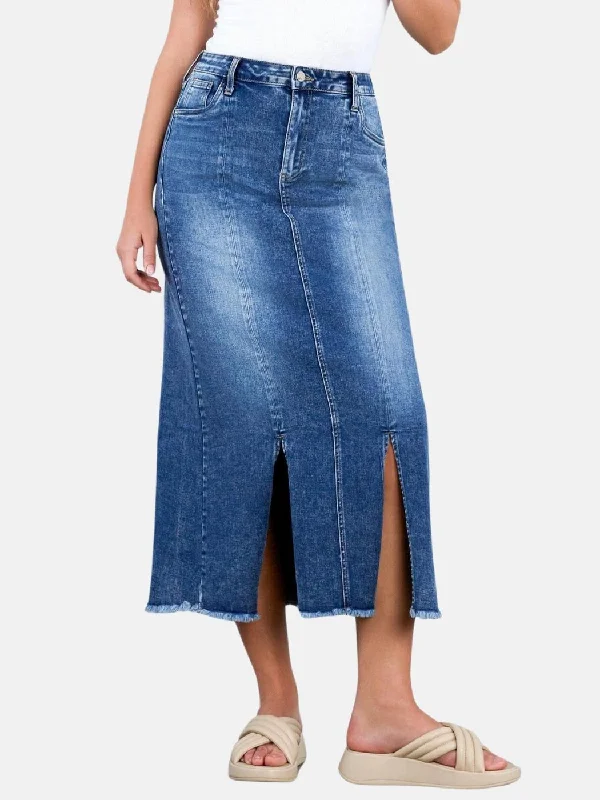 Split Denim Maxi Skirt