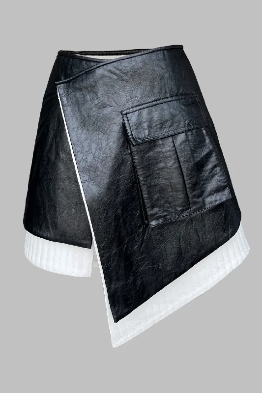 DUOTONE VEGAN LEATHER MINI WRAP SKIRT