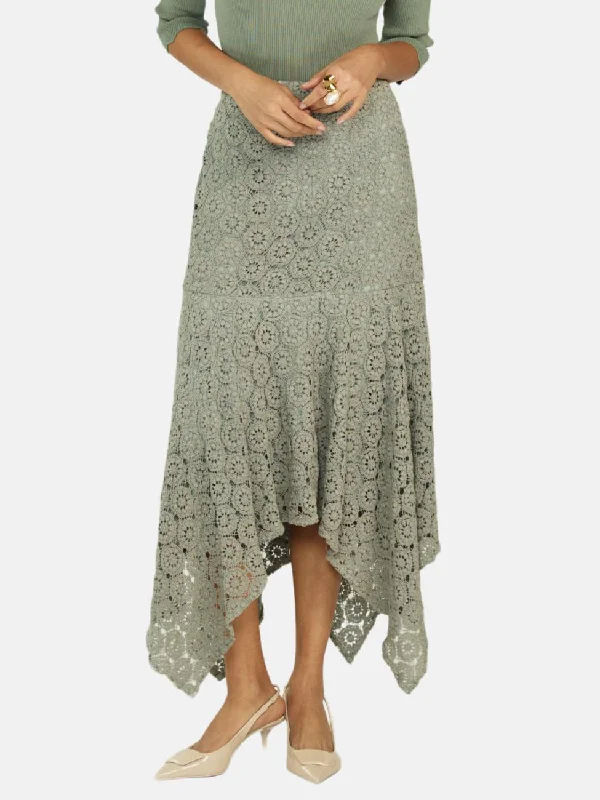 Asymmetrical Lace Skirt in Sage