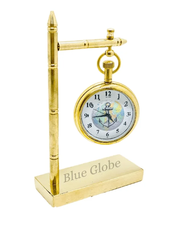 Blue Globe Unique Look Antique Style Table Clock Vintage Brass Desk Clock Nautical Maritime Hanging Table Top Shelf Clock Collectible Home and Office Decor Export