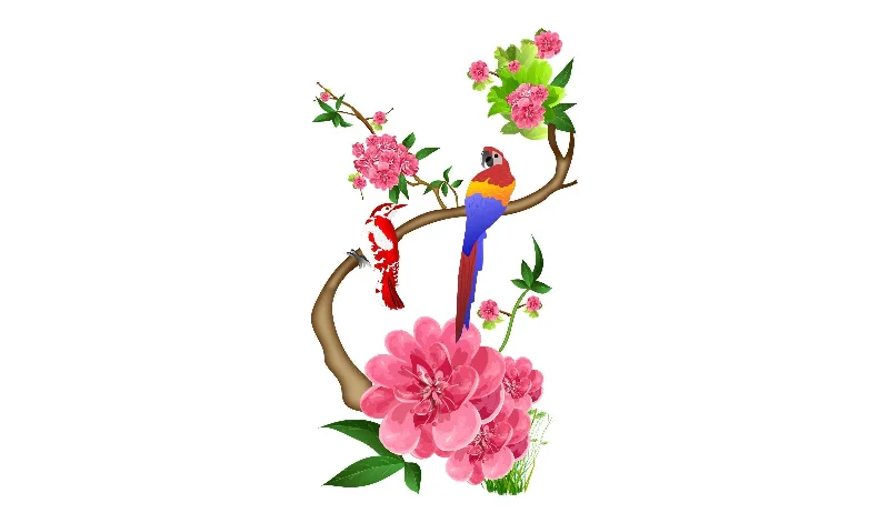 DivineDesigns™ Parrot on The Branch Sticker | Wall Sticker for Living Room/Bedroom/Office and All Decorative Stickers