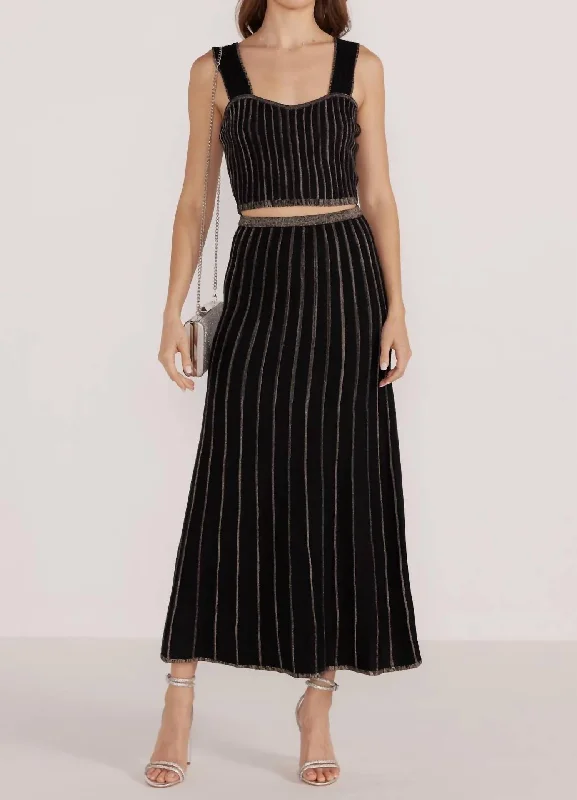 Celia Lurex Stripe Midi Skirt In Blk/champ