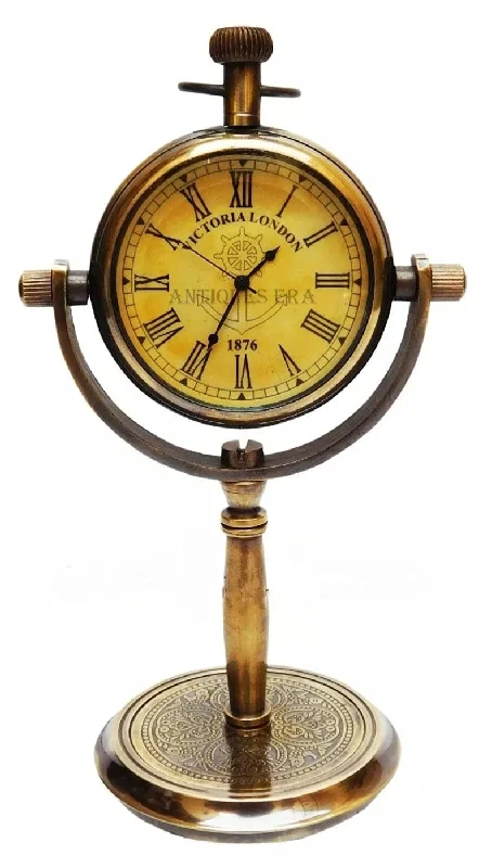 Antique Vintage Nautical Brass Glass Table Clock with Roman Numbers (Brown)