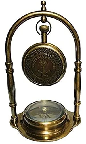 Nautical Gallery Antique Brass Desk and Hanging Clock for Home and Office Decoration- Brass (15 x 7.6 x 15.2 cm) - Brown