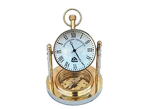 Delight Enterprises Brass Table Clock with Compass