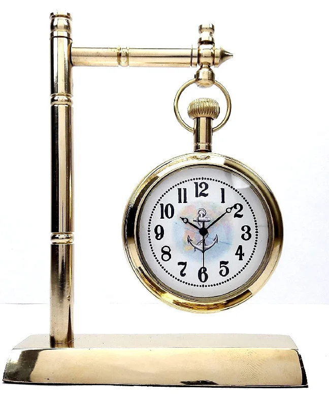 NORVILLE® Vintage Handcrafted Beautiful Antique Style Brass Hanging Table Clock with Stand Home Office Decorative Gift Watch