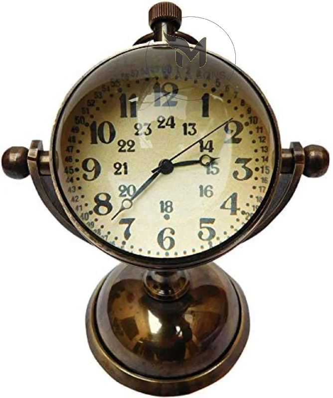 M.A & SONS COMPASS Brass Vintage Nautical Desk Ship Clock with Numeric Dial, Antique Finish for Study Table, Office, Bedroom, Living Room, Home Decor, Wedding (Brown, 5x3.7x2.1 Inch)