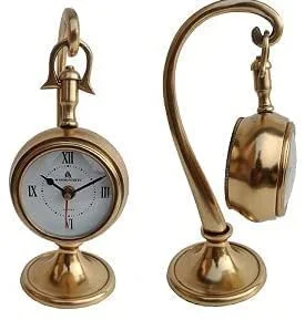 HEENA Brass Desk and Hanging Tabletop Clock for Living Room, Kids Bedroom, Office Decor (26.7 x 7.6 x 26.7 cm)