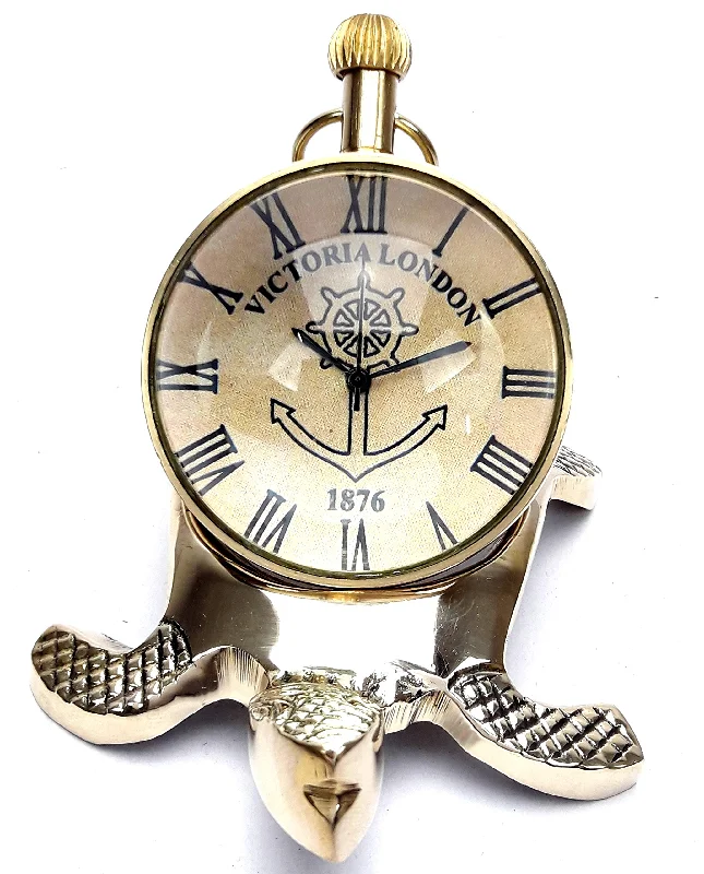 KV Collection Beautiful Antique Style Tortoise Brass Table Clock. Exclusive Gifting idea