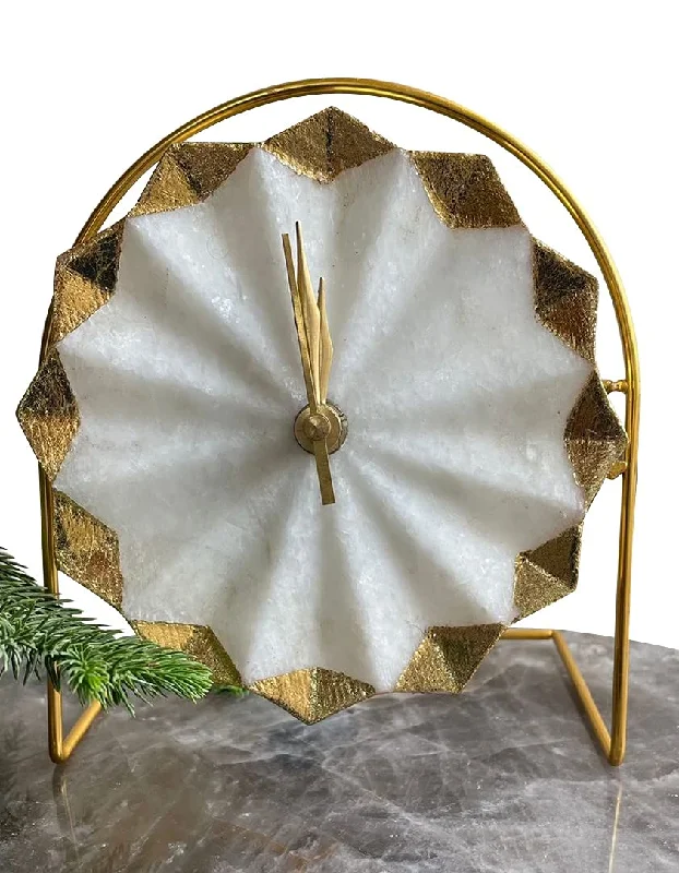 Marble Table Clock | Gold Colour | Home Decor Product | Rock Type - Marble | Table Stand Clock, Fully Assembled | Marmex Brand