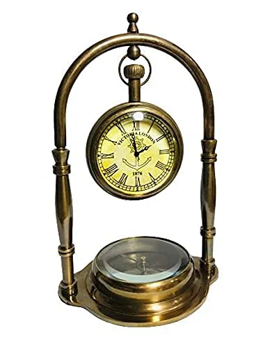 NAUTICAL COLLECTION Antique Brass Desk and Hanging Clock for Home and Office Decoration- Brass (15 x 7.6 x 15.2 CM) - Brown