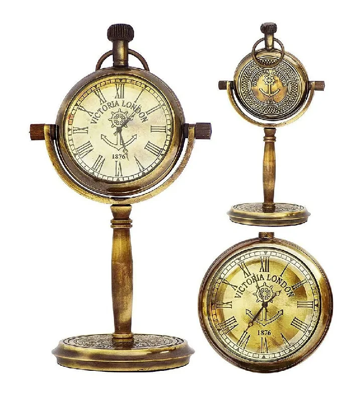 Crafty Hand Antique Vintage Nautical Brass Stand Watch Table top Clock by Nuticals Home Decor