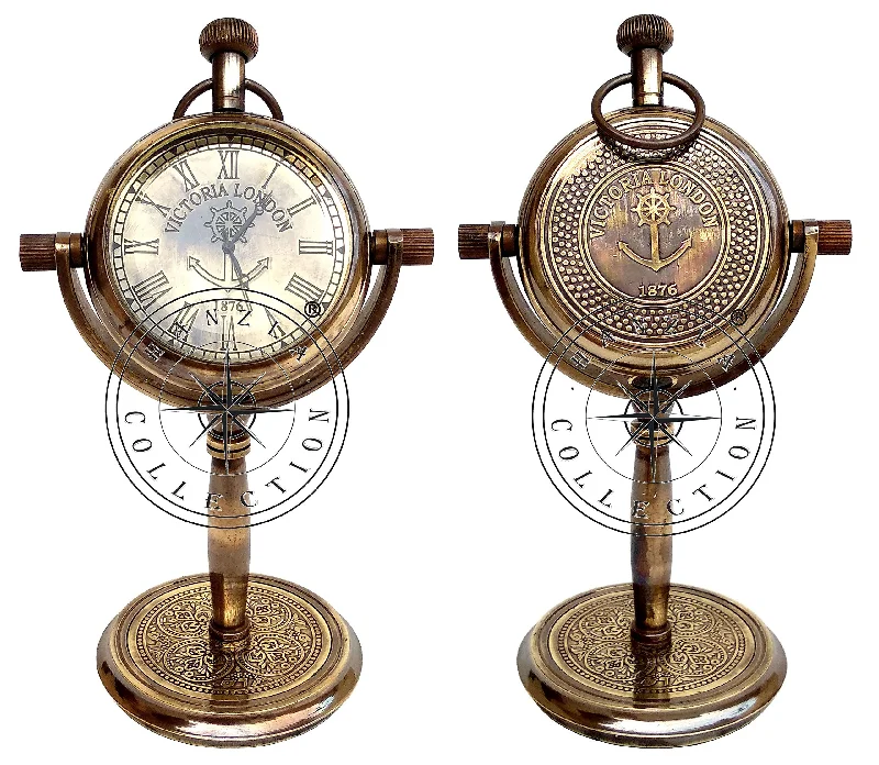 Hanzla Collection Vintage Maritime Antique Brass Desk Clock Victorian London Nautical Anchor Dial