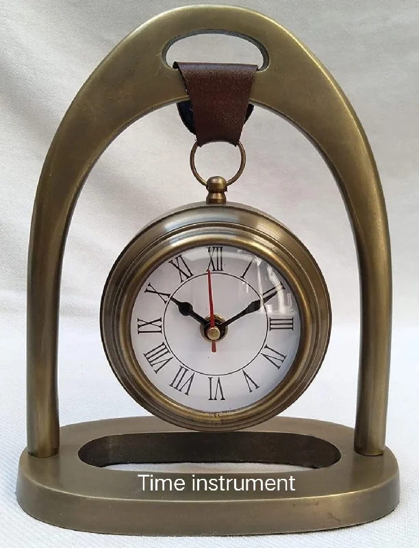 Pure Brass Antique Metal Table Clock Home Office Decor 8"