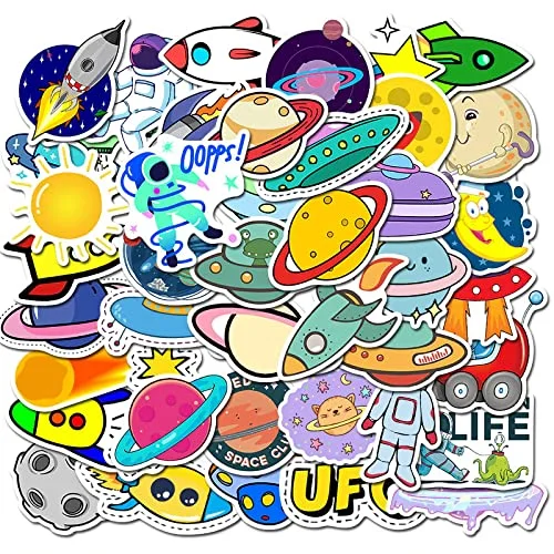 iDream Self-Adhesive Space Planet Rocket NASA Theme Car DIY Waterproof Stickers for Laptop Bicycle Helmet (Set of 50)(Multicolour)