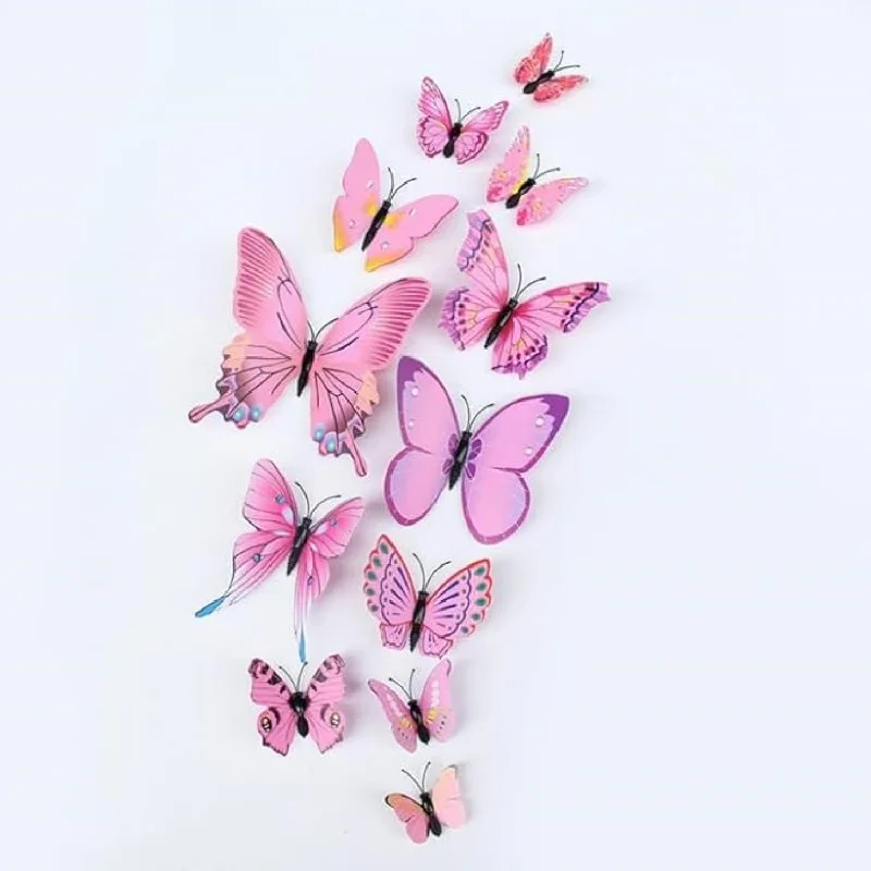 JAAMSO Royals Light Pink 3D Magnet Butterefly Self Adhesive Home Décor Wall Sticker (Set of 12)