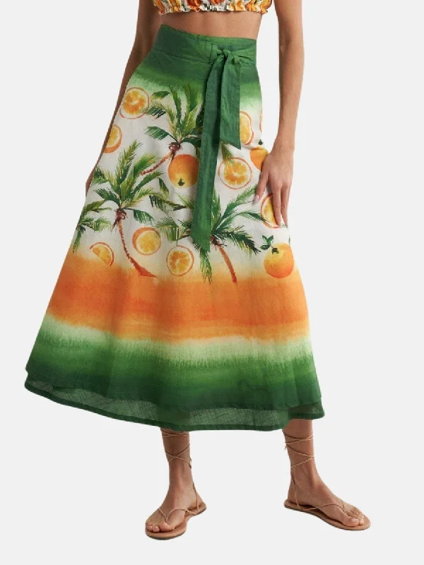 Wrap Circle Skirt Oranges Palms