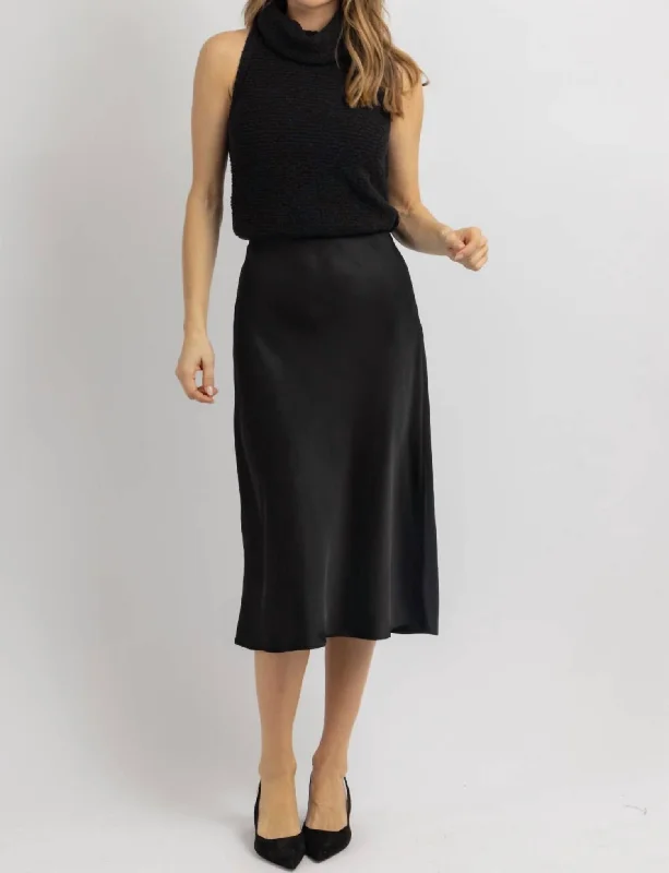 Luna Satin Midi Skirt In Black