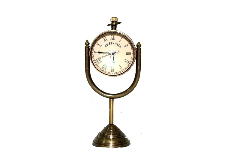 Brass Antique Unique Table Clock Vintage Look Desk Top Bass Clock Shelf Clock