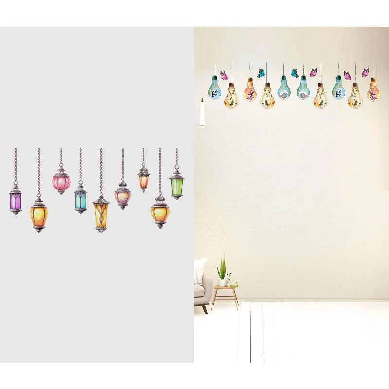 WALLBOOK Set of 2 Wall Stickers Hanging Lamp | Bulb with Birds for Home, Hall, Bedroom, Livingroom & Kitchen