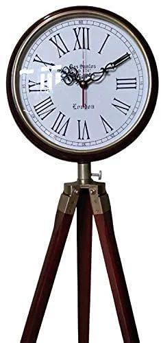 WinMart Nautical_Antique Clock with Wooden & Brass Tripod Home Decorative Gift Christmas Gift