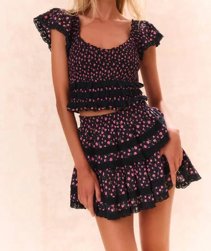 Ruffle Mini Skirt In Pink Noir